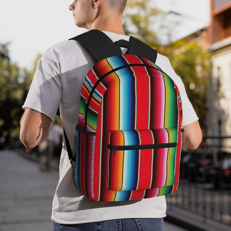 Mexican Sherape Backpack Japuie Mexican Serape Blanket Stripes Print Hiking Backpack  main image 3