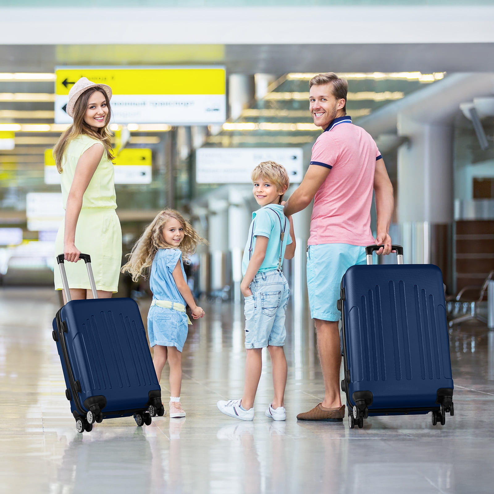Zimtown 3 Piece Hardshell Luggage Set, ABS+PC Nested Spinner Suitcase Luggage Set With TSA Lock, Navy Blue