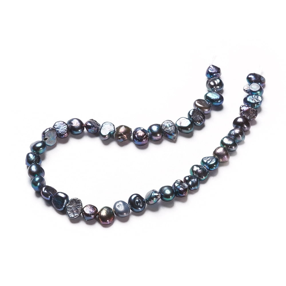 Natural Baroque Pearl Keshi Pearl Cultured Freshwater Pearl Beads Strands Two Sides Polished Dyed Slate Gray 4.5~6x2.8~3.5x4.2~5mm
