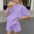 thumbnail image 6 of CYRBOKO Girls Activewear Outfit Sets, Casual Crew Neck Short Sleeve Elastic Waist Girls Clothing Sets Purple Size 9-10 T, 6 of 6