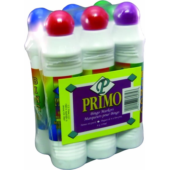 Primo 6-Pack Bingo Marker (2 Blue, 2 Red, 1 Green & 1 Purple)