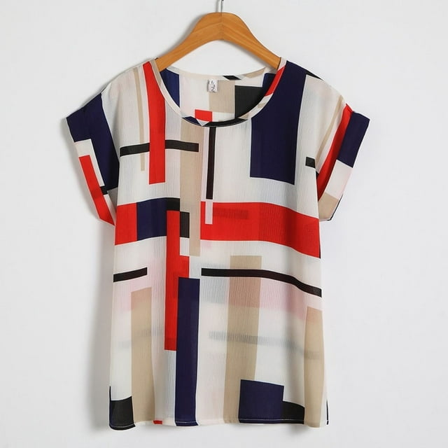 SMihono Hauts pour Femmes Été Chic Décontracté Manches Courtes Été Plage Imprimé Décontracté Haut Chandail T-shirt Grande Taille T-shirt
