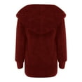 thumbnail image 7 of IROINNID Cardigan for Women Winter Plush Shearling Jacket with Pockets Thermal Warm Outerwear Coat,Burgundy, 7 of 7