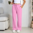 thumbnail image 4 of Women's wide-leg athletic pants, high-waisted loose casual trousers with drawstring, flared athletic pants, jogging pants with pockets,Pink,XXL, 4 of 5