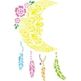 thumbnail image 2 of 1pc Mandala Moon Dream Catcher Stencil 11.8x11.8inch Moon Pattern Painting Stencil Feather Drawing Stencil Creative Flower Moon Stencil Fantasy Theme Decor Templates for Wall Tiles Floor, 2 of 9