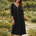 thumbnail image 5 of BRGZLK 3/4 Sleeve Womens Solid Color Dress Casual Flowy A-Line Long Dresses with Pockets Crewneck Vocation Boho Beach Sundress, 5 of 7