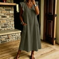 thumbnail image 7 of Vivianyo HD Women's V-Neck Maxi Dress, Ruffle Sleeveless Loose Fit Casual Long Dress With Side Pockets, Women's L, Sizes S-2XL, 7 of 7
