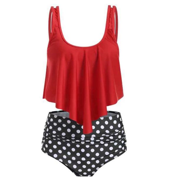 Cuoff Bikini Women Ruffle Print Covers The Belly and Shows Thin Split