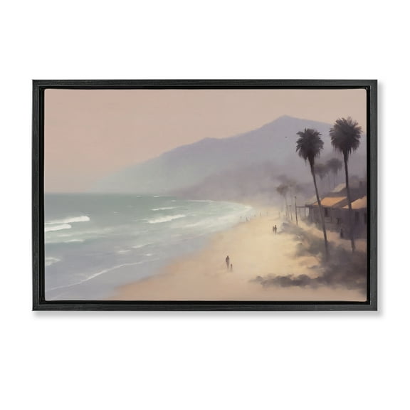 Stupell Industries Beachside Cabins View Landscape & Nature Painting Black Floater Framed Canvas Art Print Wall Art, 25 x 17