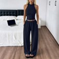 thumbnail image 7 of LEKWK Two Piece Sets for Women Sleeveless High Neck Pleated Tank Tops and Elastic Waist Wide Leg Pants Summer Fashion Casual Vacation Daily Wear, 7 of 7