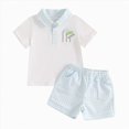 thumbnail image 4 of Boys formal Outfit Boys Summer Shorts Suit Color Block Patch Pocket Short Sleeve Polo Shirt Elastic Waist Shorts Set Trendy Light Blue 3-4 Years, 4 of 4
