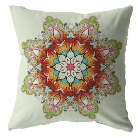 Cosmic Mandala Indoor/Outdoor Fabric Pillow with Zip in Orange and Green26x26
