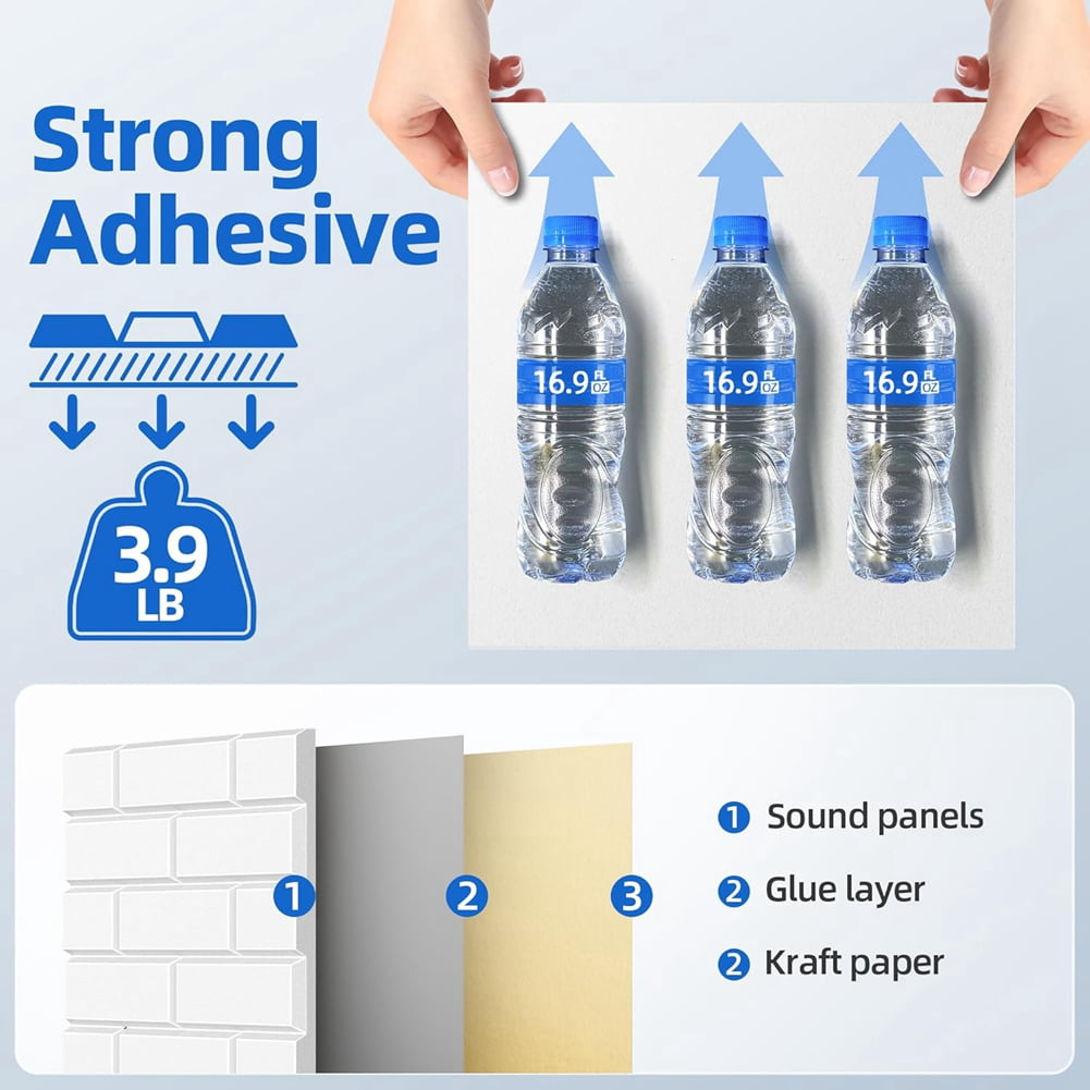 12 Pack Acoustic Panels with Self Adhesive, 12 X 12 X 0.4inch Soundproof Wall Panels for Home Studio Office Decor White