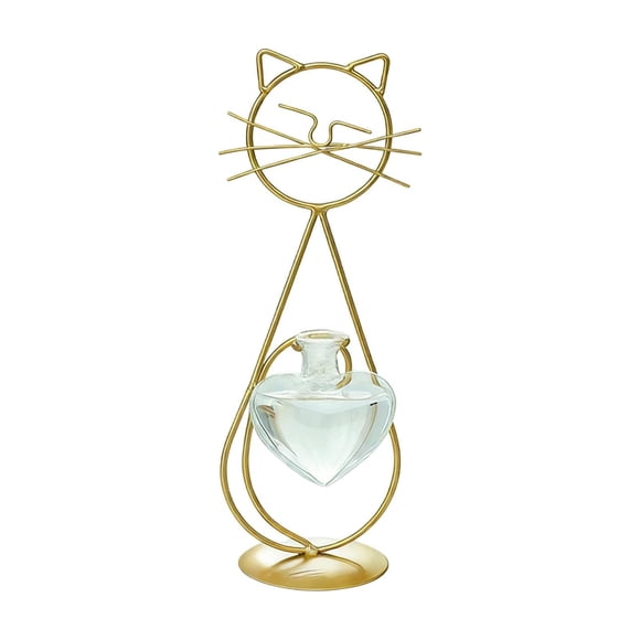 Tauxra Cat Shaped Vase, Iron Flower Vase for Hydroponic Plants, Gold or Black Tabletop Decor for Living Room Dining Room, Cute Cat Lover Gift Home Accent
