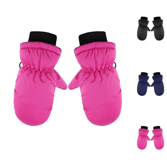 Fgnfyis Kids Ski Gloves Toddler Baby Mittens Pairs One Ski Solid Color Waterproof Mittens Hot Pink