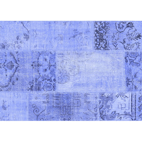 Ahgly Company Machine Washable Indoor Rectangle Patchwork Blue Transitional Area Rugs, 2' x 4'