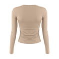 thumbnail image 4 of Crop Tops For Women Slim Fitted Juniors Workout Long Sleeve Tight Shirt Thermal Trendy Y2k V Neck Basic Tee Outfit Athletic Layering Teen Girls Tops Beige L, 4 of 4