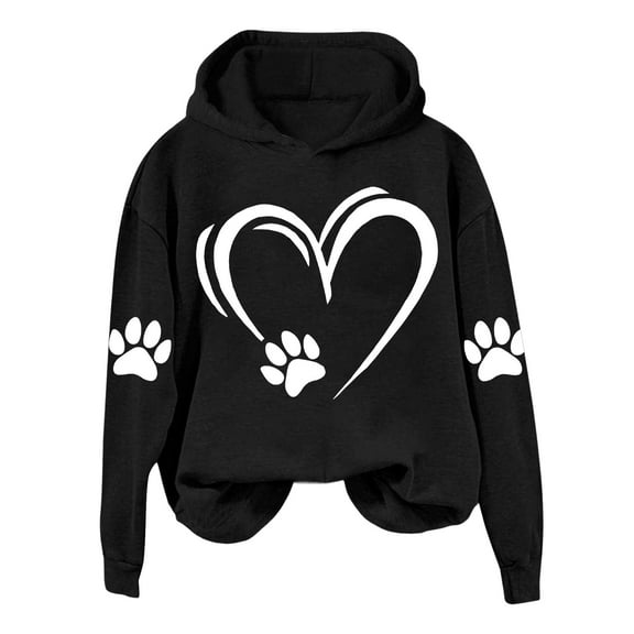 XPMWRP Women's Heart Graphic Print Hoodie Drawstring Sweatshirts Long Sleeve Oversized Pullover Casual Loose Fit Fall Winter Sweatshirts Black L