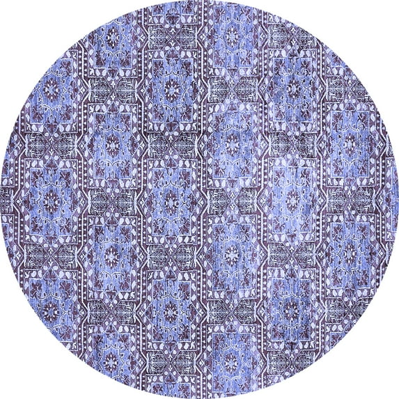 Ahgly Company Machine Washable Indoor Round Abstract Blue Modern Area Rugs, 3' Round