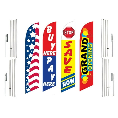 4 Swooper Flags With 4 Pole Kits Patriotic Buy Pay Here Save Now Grand Opening