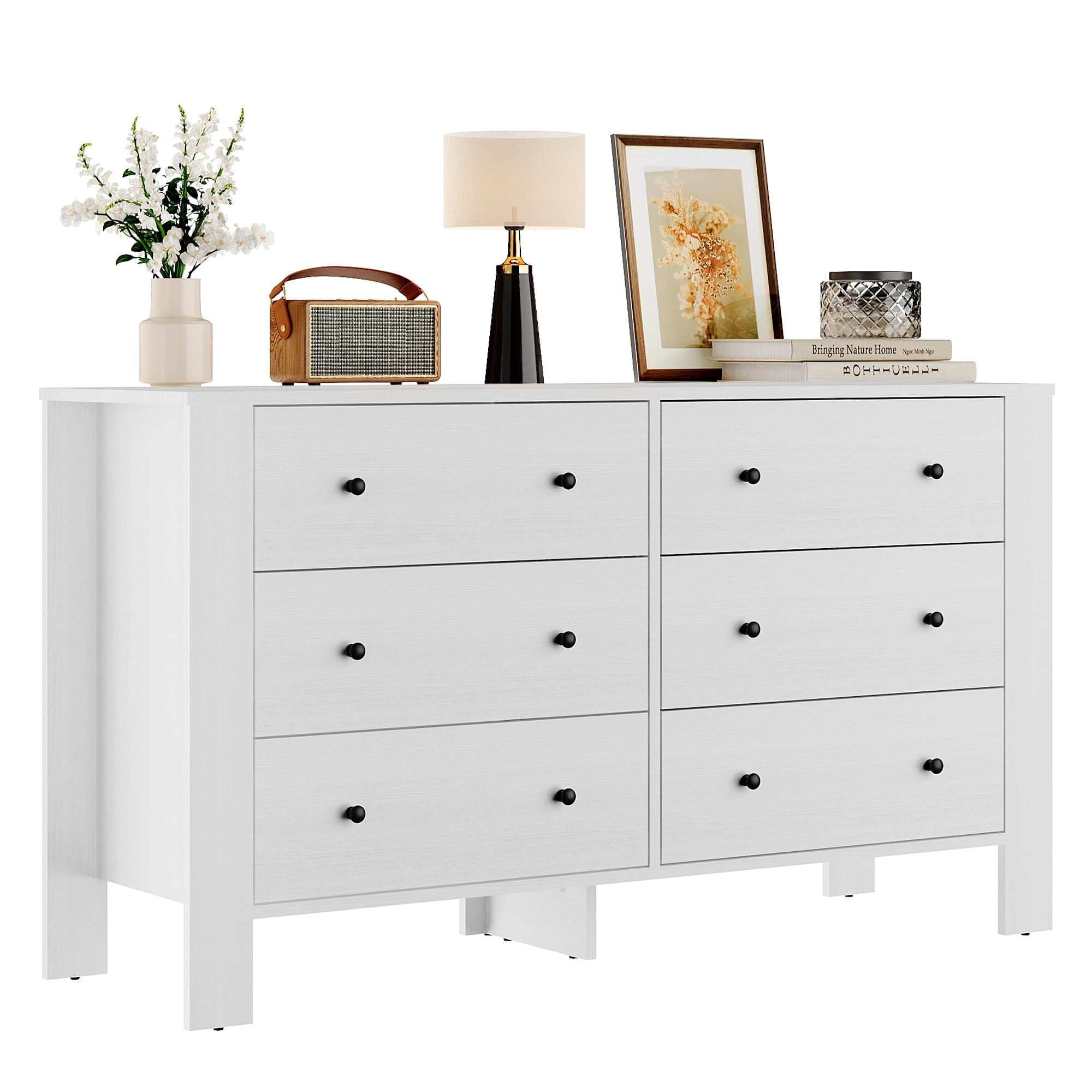 6 Drawer Dresser, Modern Wood Dresser for Bedroom, with Deep Drawers & Metal Knobs, for Hallway, Entryway, Living Room