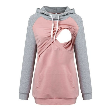 

Juebong Pregnant Mom Gifts Women Pregnant Tops Nursing Maternity Long Sleeves Hooded Clothes Casual Blouse