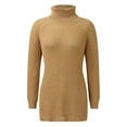 thumbnail image 4 of Arlun Women's Turtleneck Oversize Midi Pullover Sweater Dresses Solid Color Loose Fit Ribbing Knit Knee Length Dress Long Sleeve Simple Basic Fall Winter Clothes 2025 Khaki M, 4 of 5