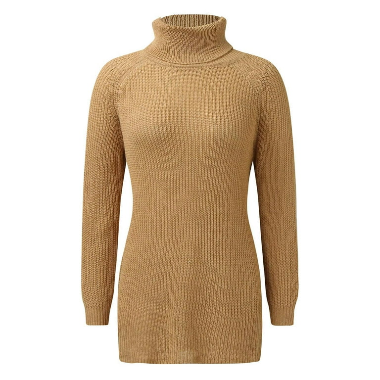 Arlun Women's Turtleneck Oversize Midi Pullover Sweater Dresses Solid Color  Loose Fit Ribbing Knit Knee Length Dress Long Sleeve Simple Basic Fall  Winter Clothes 2025 Khaki S - Walmart.com