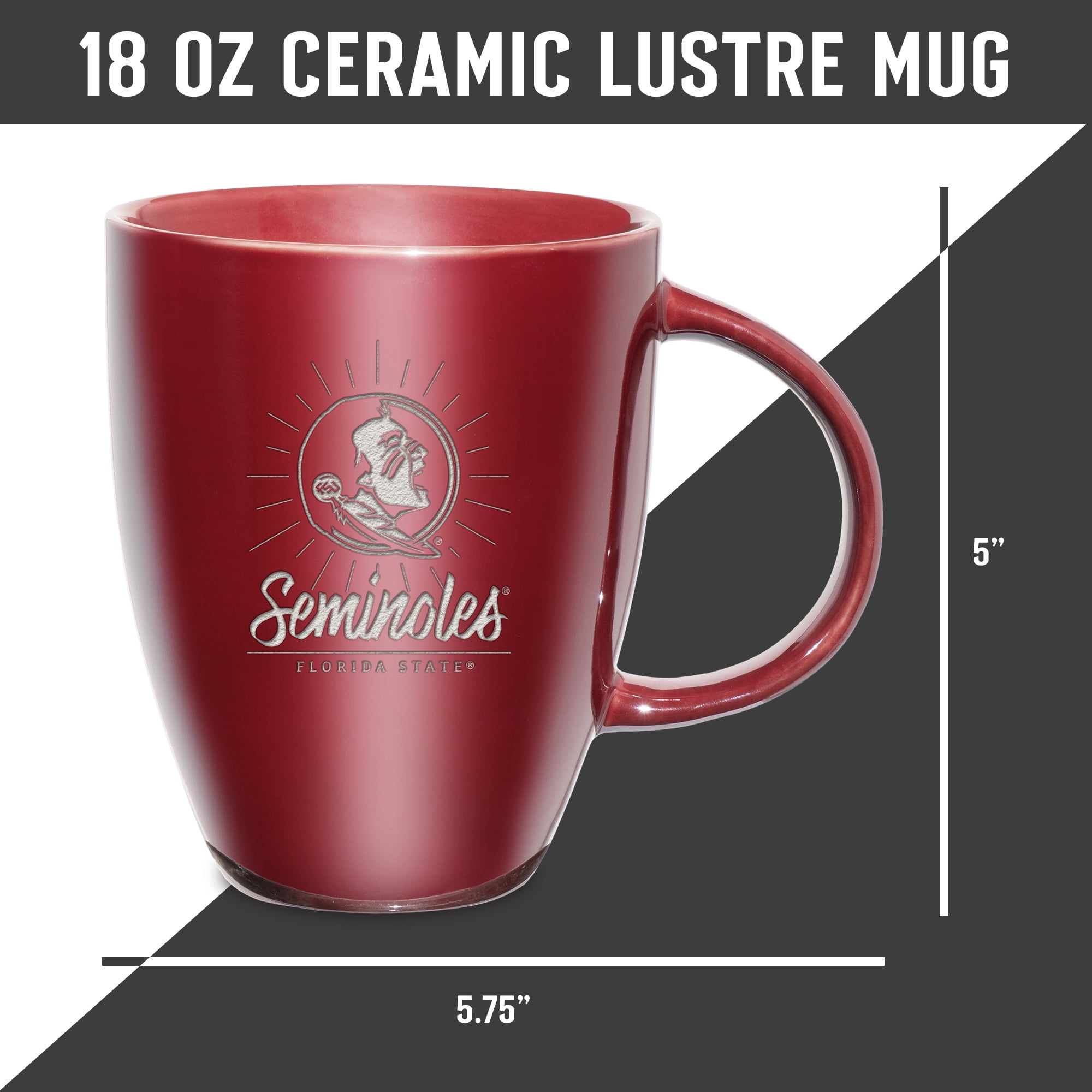 FLORIDA STATE SUNBURST 18OZ LASER ENGRAVED CERAMIC LUSTRE MUG - MAROON