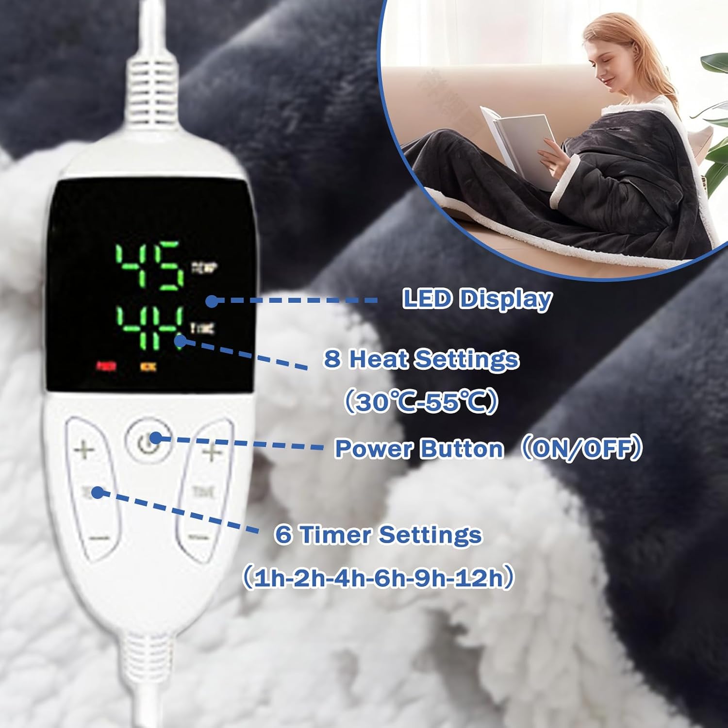 Heated Wearable Blanket with Feet, 2026 Upgrade Heated Wearable Blanket, 50"X70" Electric Blanket Heated Robe for Home, 10 Heating Levels Robe Snuggie Blankets for Mom(Grey)
