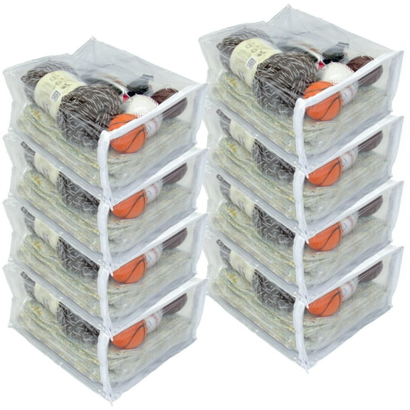 8-Pack Heavy Duty Vinyl Zippered Closet Square Storage Bags (Clear) (9" x 11" x 5") for Arts & Crafts, Toys and Much More! 2.1 Gallon
