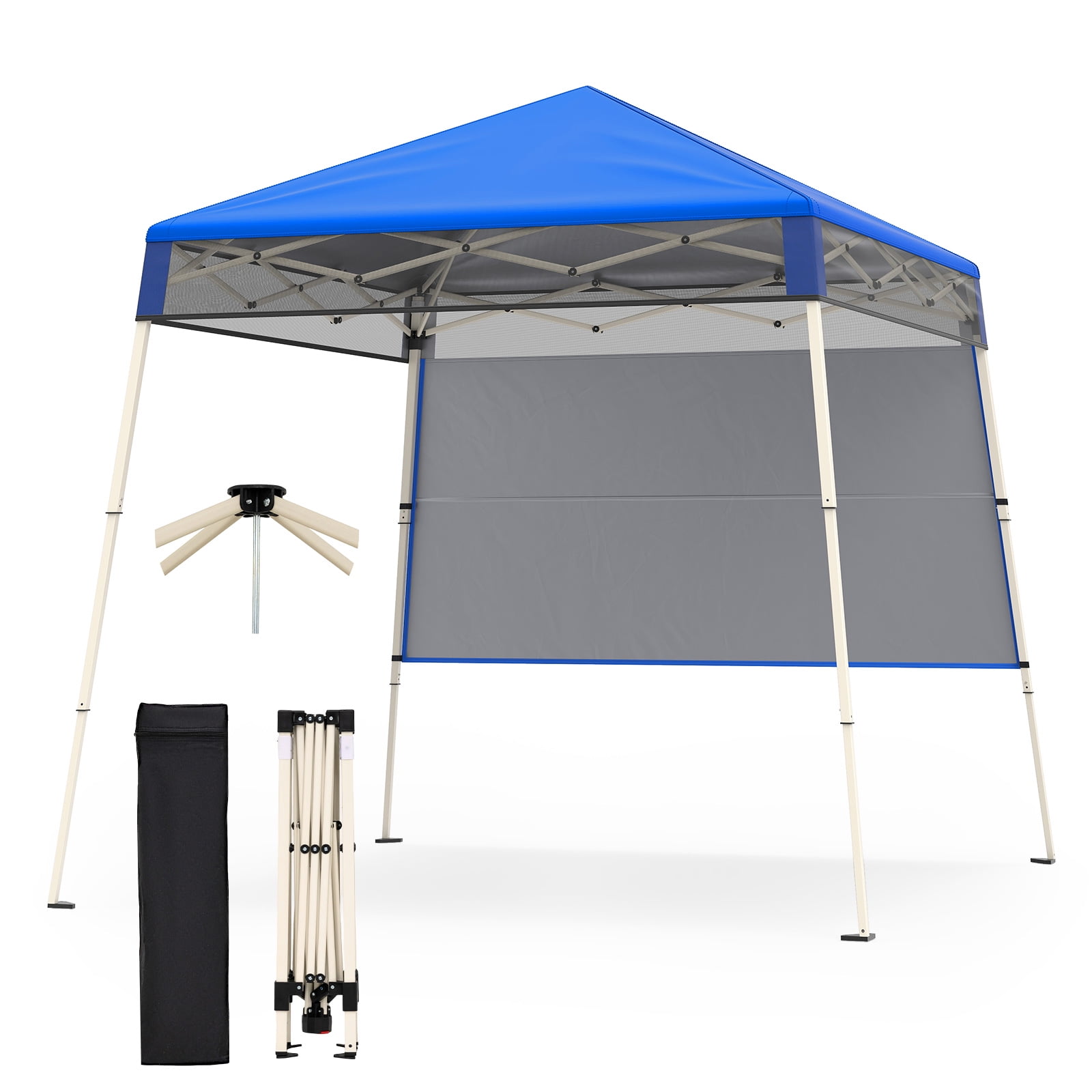 Gymax 7 x 7 FT Pop-Up Canopy TentOutdoor Sun Shelter w/ 1 Push Center Lock Picnic Blue