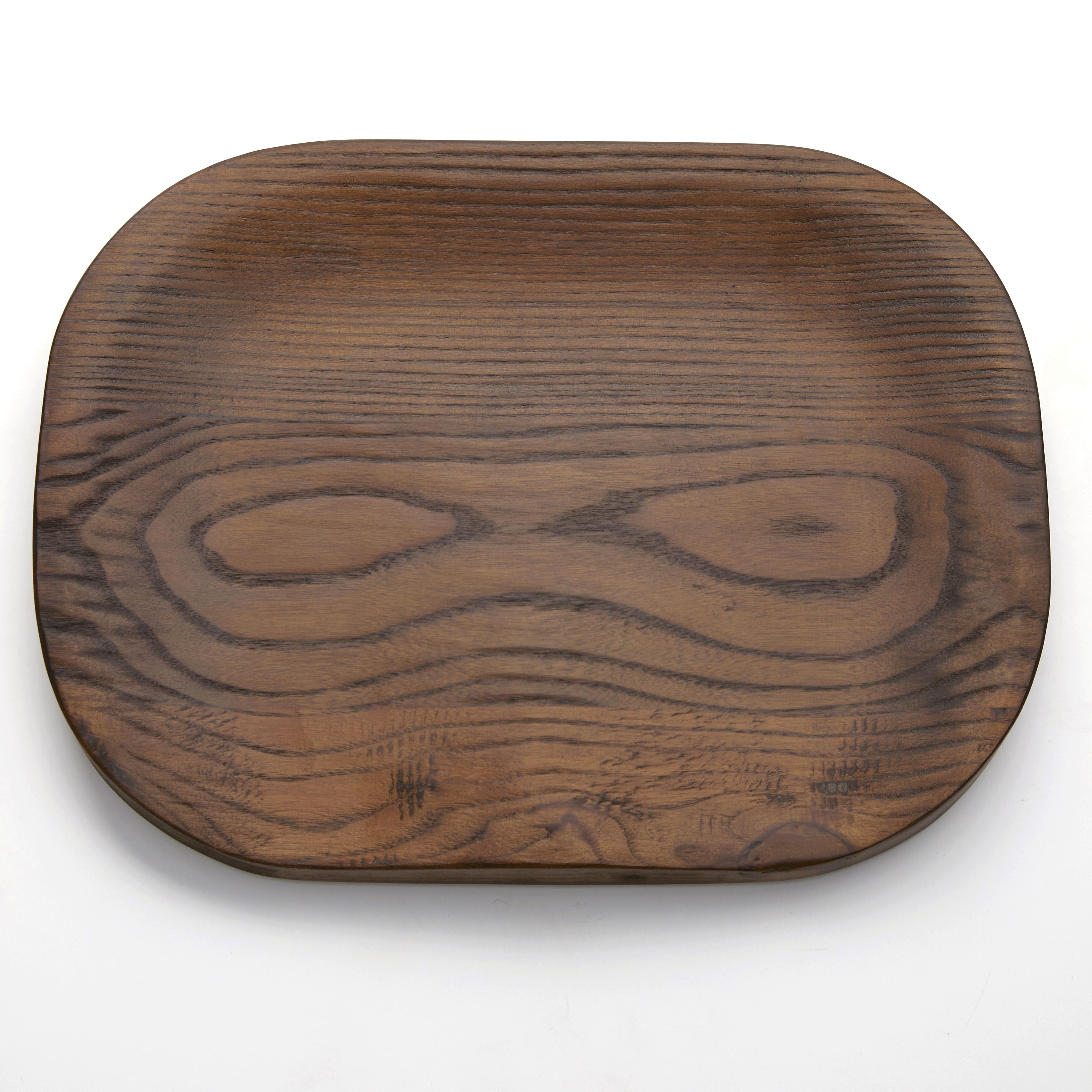 TMS Chapman 24” High Contoured Wood Seat, Backless Stool (Set of 2), Walnut and Black Finish