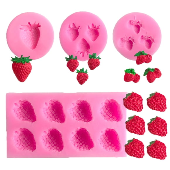 4 Pcs/Ensemble Moule à Gomme Fondant Fraise Moule en Silicone pour Chocolat Bonbons pour Décoration de Cupcakes Bougies en Savon Fait Main Emboîtes Moule en Résine d'Argile Polymère