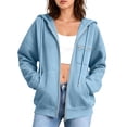 thumbnail image 3 of RotHome Women's Small Zip Up Hoodie Long Sleeve Fleece Lined Open Front Cardigan with Pockets Casual Loose Fit Drop Shoulder Sweatshirt Light Blue S, 3 of 9
