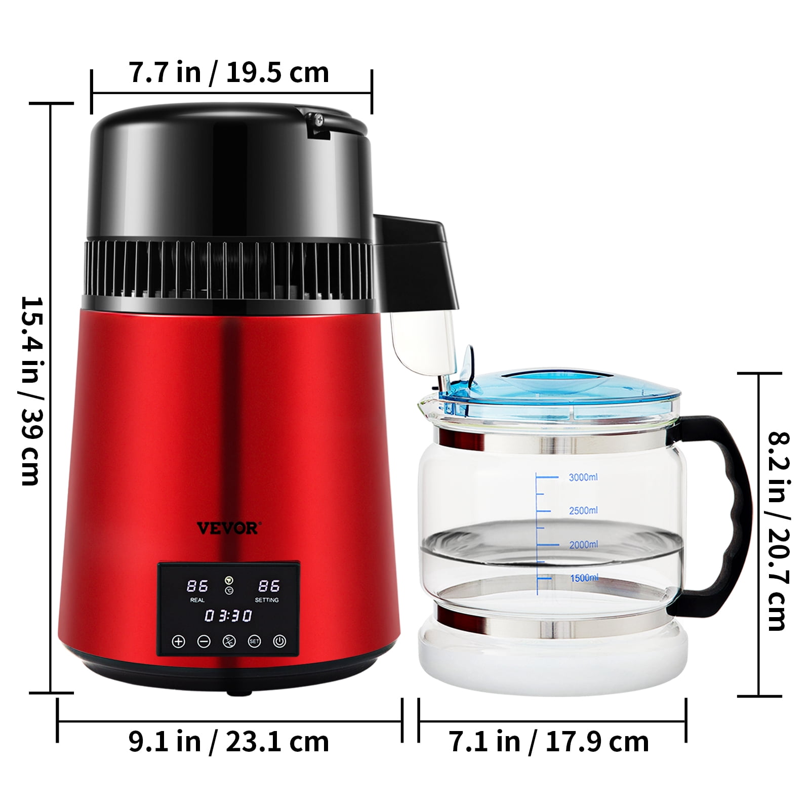 VEVOR 4 l 750W Water Distiller with Dual Temperature Display, Red