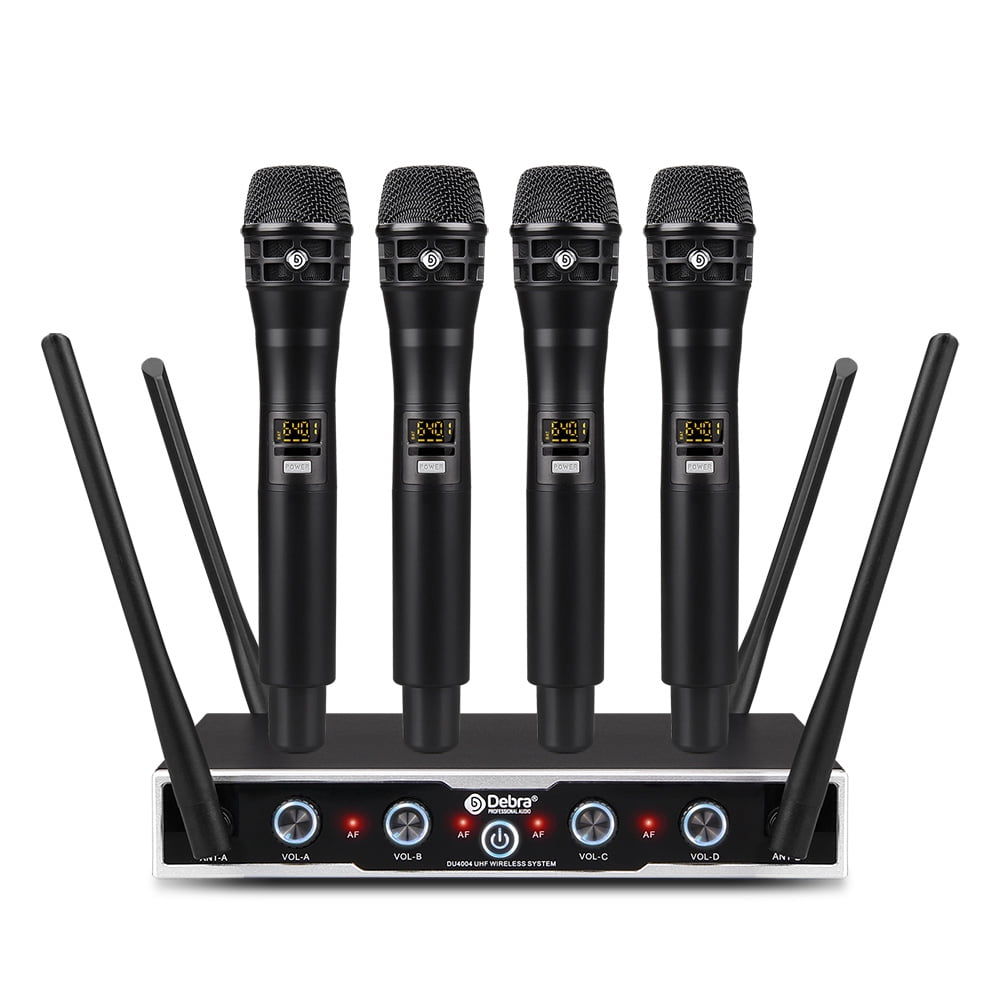 D Debra Wireless Microphone System Audio Pro DU4004 UHF 4 * 16 Adjustable  Channel Wireless Cordless Handheld Dynamic Mics, Ideal for Meeting Church 