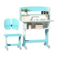 thumbnail image 4 of 2-Piece Kids Desk and Chair Set, Height Adjustable Study Table with Storage Drawer, Book Stand, Backpack Hook, and Cup Holder, Ergonomic School Desk for Children Ages 7–12, Wood & Steel Frame, 4 of 8
