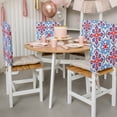 thumbnail image 4 of Boho Flower Dining Chair Back Cover Only, Blue Red Floral Abstract Lines Set of 6 Chair Back Covers, Removable Washable for Dining Room, Banquet & Holiday Decoration, 4 of 9