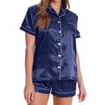 thumbnail image 1 of Ensemble de Pyjama d'Été pour Femmes en Satin Uni avec Boutons et Manches Courtes, 1 of 1