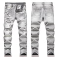 thumbnail image 2 of HXWCHs Non-Irritating High Street Fashion Distressed Denim Jeans for Boys Comfortable Stretch Casual Long Trousers Kids Spring Autumn Wear 9-10 Years Grey, 2 of 8