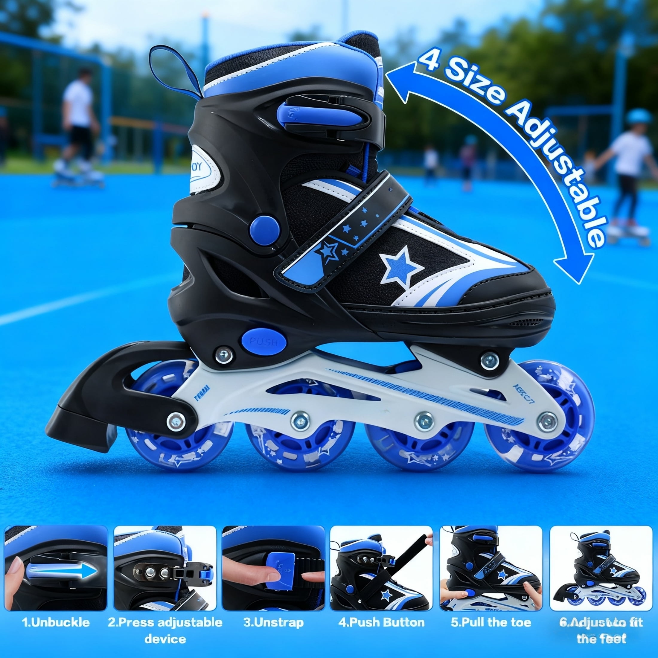 JZY Youth Inline Skates with 8 Glowing Light-Up Wheels,Durable Aluminum Frame for Beginners,For Boys & Girls Ages 5-12,For Indoor and Outdoor Skating