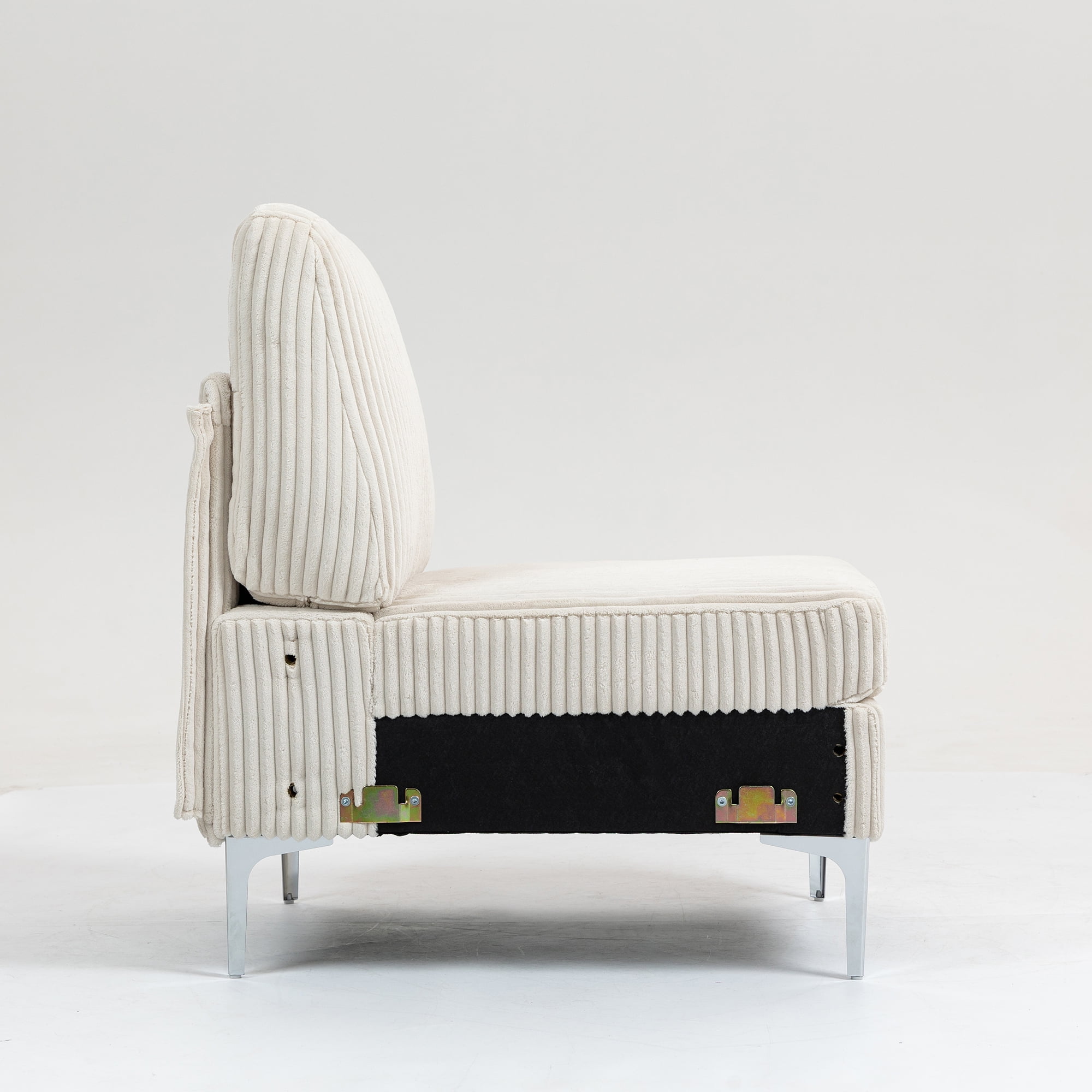Modular Sectional Sofa, Armless Seat, Single Accent Chair, Beige Corduroy Fabric, Versatile Seating Arrangements