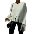 thumbnail image 2 of xiaxaixu Women’s Ripped Sweaters, Long Sleeve Round Neck Solid Color Loose Knit Jumper Tops, 2 of 9