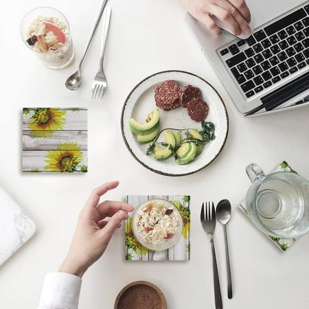 

ZHANZZK Sunflower Set of 8 Coaster for Drinks Absorbent Ceramic Stone Coasters Cup Mat with Cork Base for Home Kitchen Room Coffee Table Bar Decor