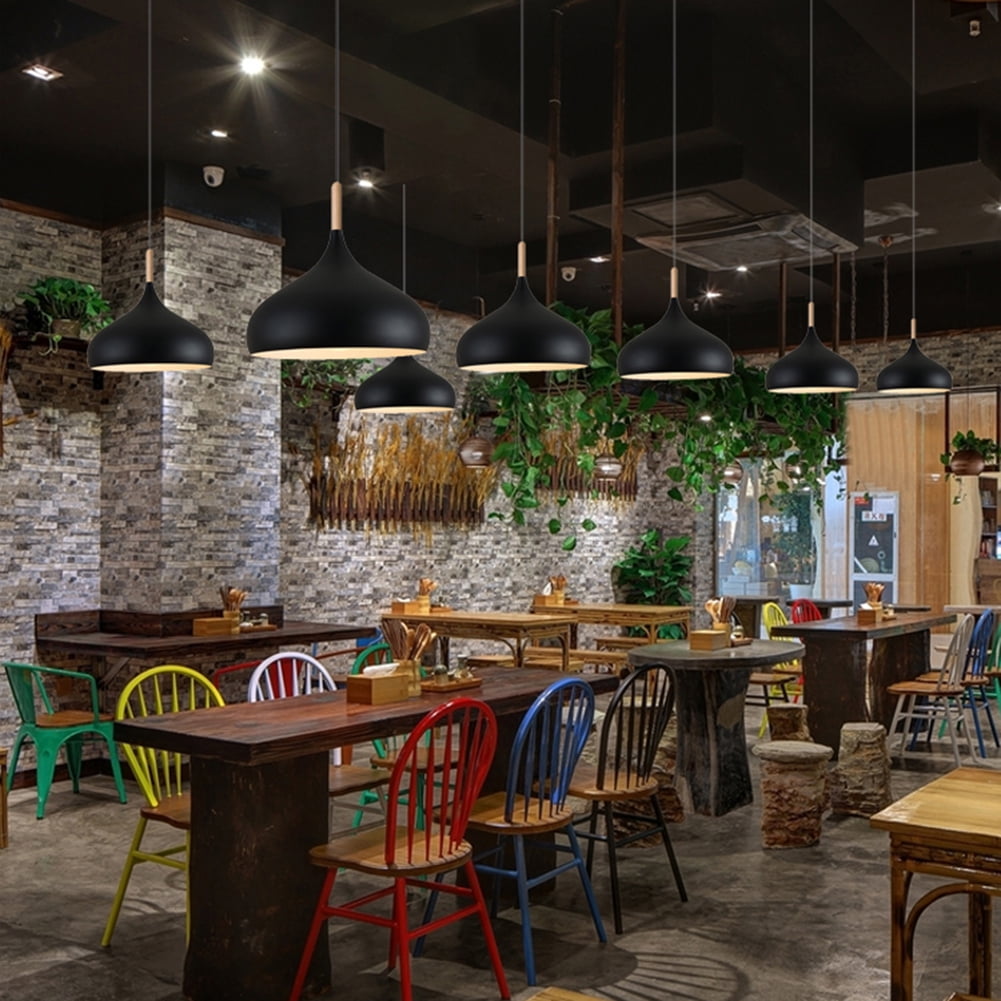 Colorful Wood Metal Pendant Light Fixture for Over Kitchen Island, Nordic Minimalism Pendant Lighting for Dining Table, Simple Retro Rustic Hanging Lamp Farmhouse Ceiling Chandelier