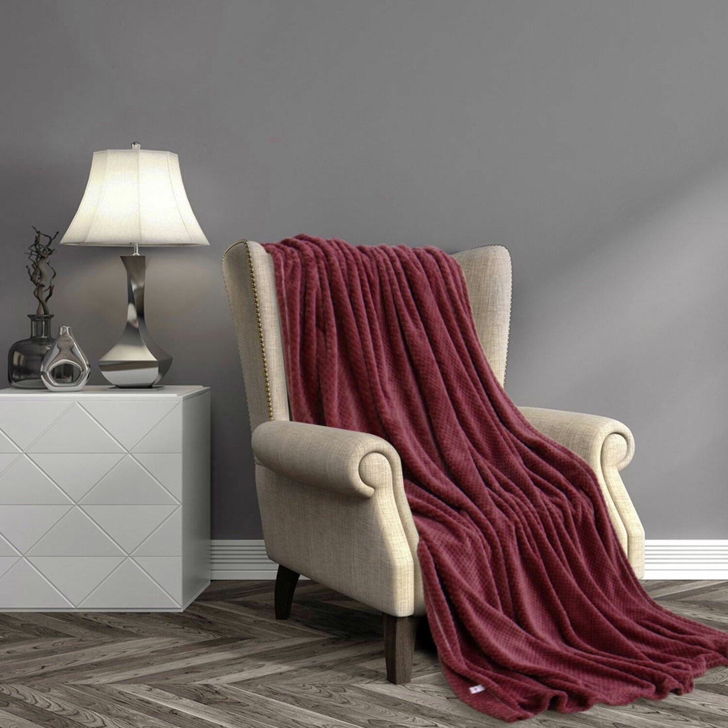 PiccoCasa Soft Microfiber Plush Flannel Blanket Luxury Bed Blanket, Burgundy Twin (60"x78")