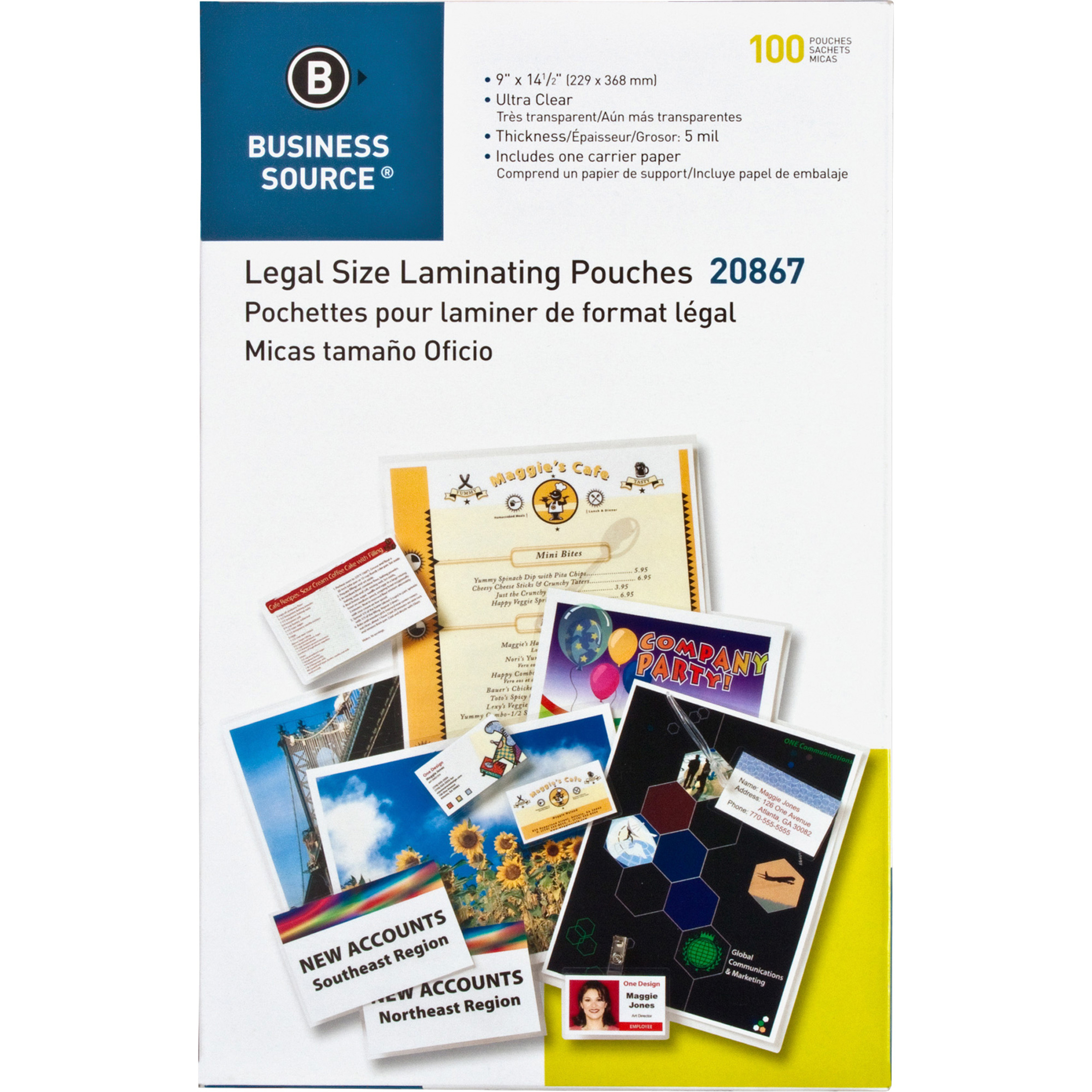 Business Source, BSN20867, Clear Legal-Size Laminating Pouches, 100 / Box, Clear