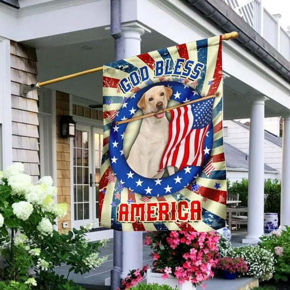 Flagwix American Flag Yellow Labrador Retriever God Bless America 4th Of July Flag QNK833Fv1a Polyester Double-sided Printed House Flag
