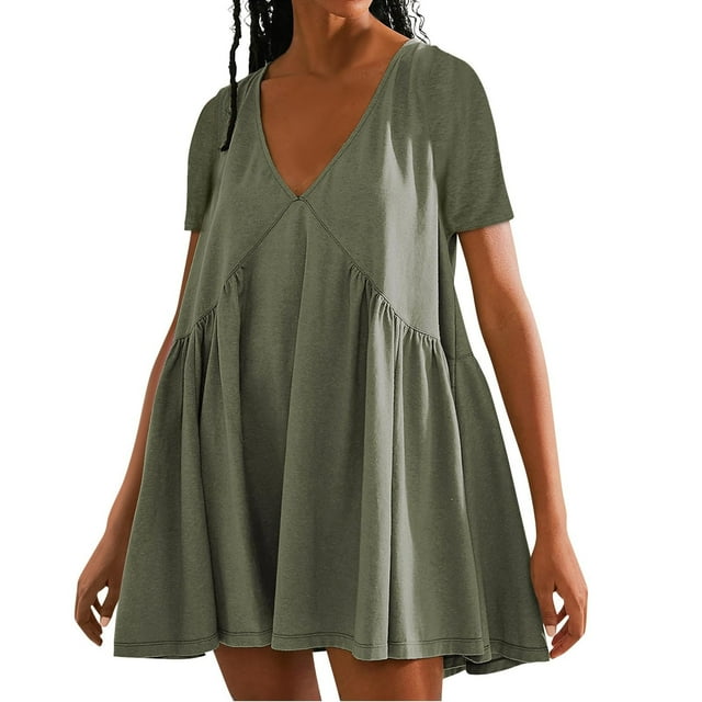 Jusqu'à 65 % de Réduction! Robes de Mode d'Été pour Femmes 2024 Grande Taille Couleur Unie Manches Courtes